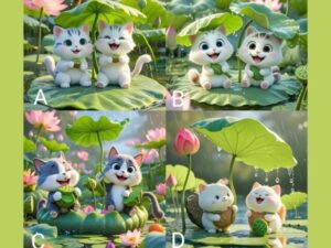 Khám Phá Vận May Qua Trắc Nghiệm Tâm Lý: Chọn Bức Tranh Mèo Con Bên Hồ Sen